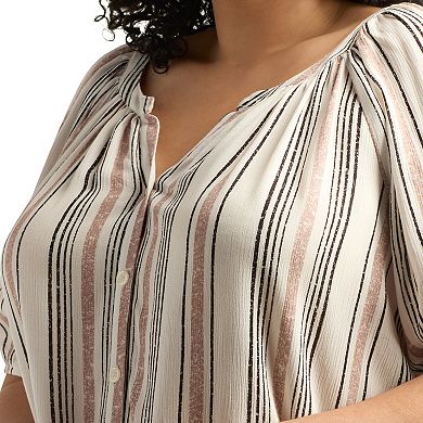 Plus Size AB Studio Button-Front Elbow Sleeve Top