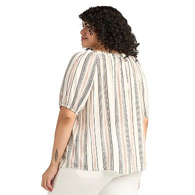 Plus Size AB Studio Button-Front Elbow Sleeve Top