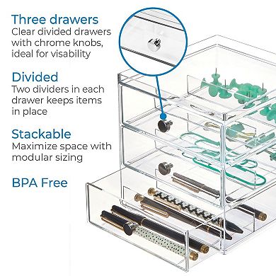 iDesign Divided 3-Drawer Stackable Organizer