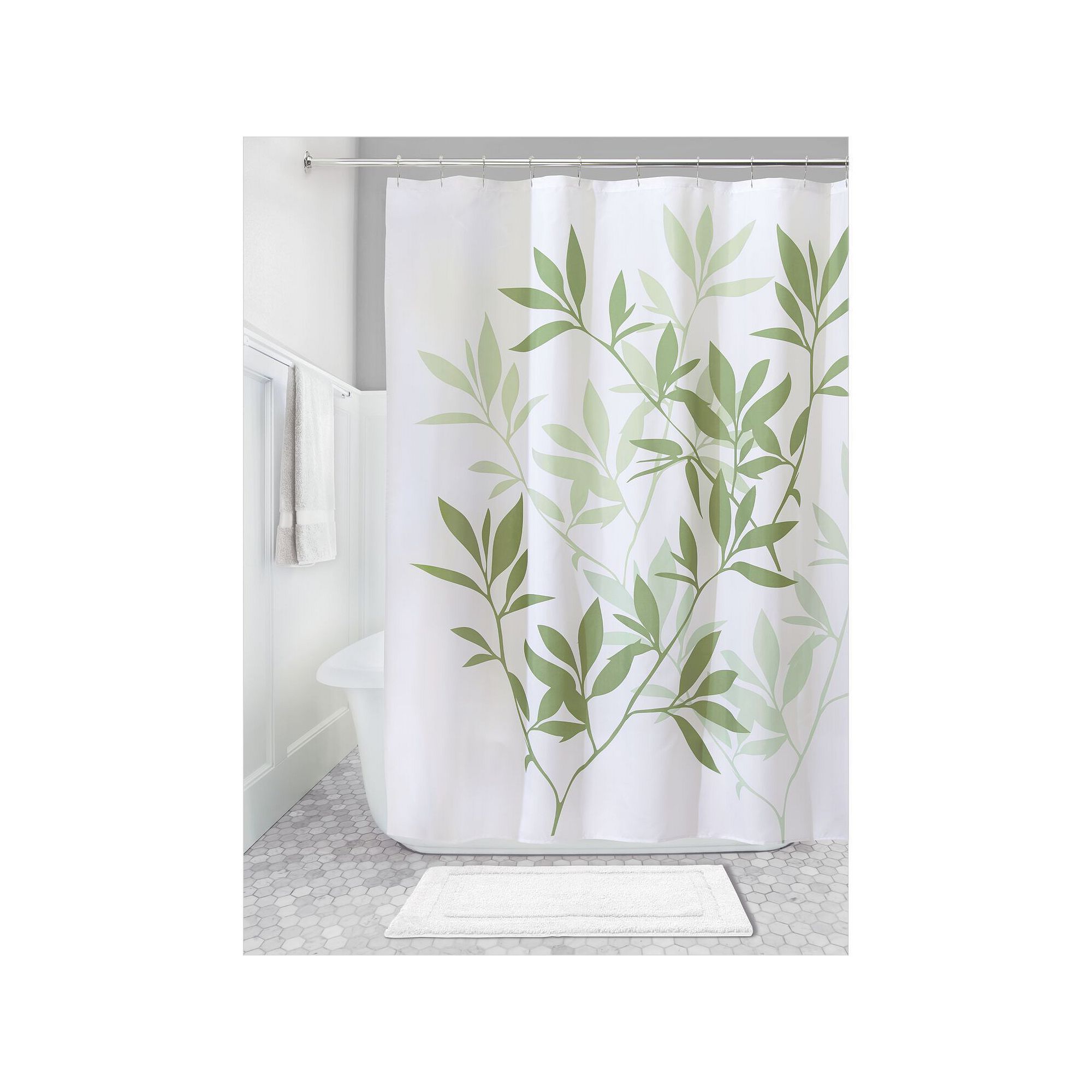 iDesign Leaves Fabric Shower Curtain, Green