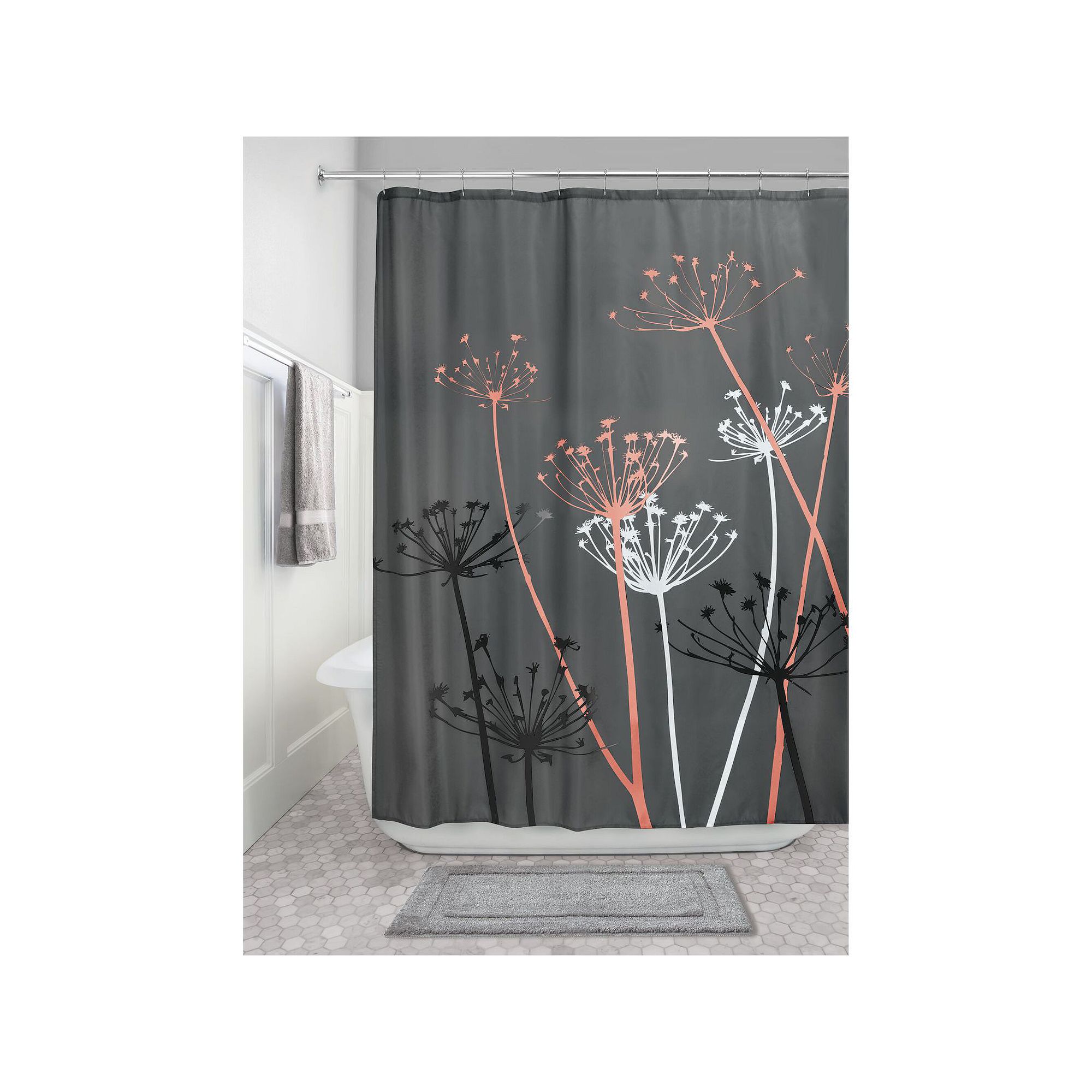 iDesign Thistle Fabric Shower Curtain, Gray Pink