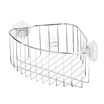 iDesign Power Lock Suction Stainless Steel Corner Shower Basket