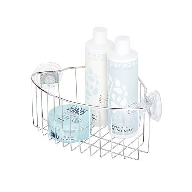 iDesign Power Lock Suction Stainless Steel Corner Shower Basket