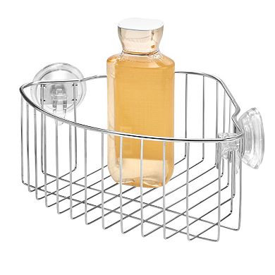 iDesign Power Lock Suction Stainless Steel Corner Shower Basket