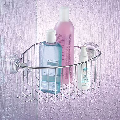 iDesign Power Lock Suction Stainless Steel Corner Shower Basket