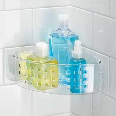 iDesign Plastic Corner Shower Caddy Basket with Suction Cups
