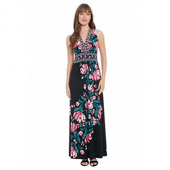 Petite London Times Floral Print V-Neck Maxi Dress