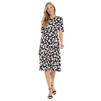 Petite London Times Elbow Sleeve Inset Waist Midi Dress