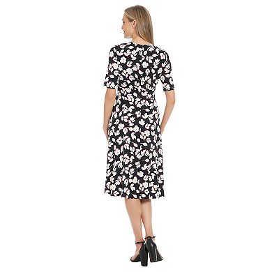 Petite London Times Elbow Sleeve Inset Waist Midi Dress