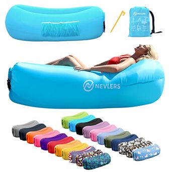 Nevlers Blue Inflatable Lounger with Travel Bag and Pockets