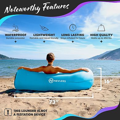 Nevlers Blue Inflatable Lounger with Travel Bag and Pockets