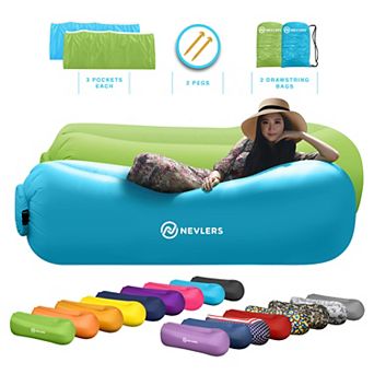 Nevlers Blue & Green Inflatable Loungers (Pack of 2) with Travel Bag and Pockets