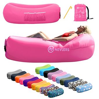 Nevlers Pink Inflatable Lounger with Travel Bag and Pockets