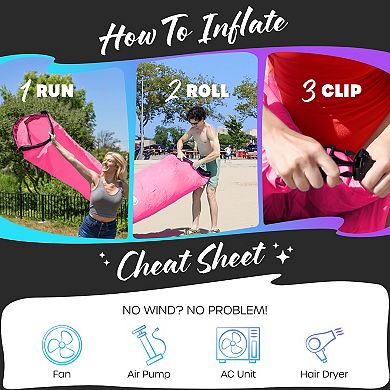 Nevlers Pink Inflatable Lounger with Travel Bag and Pockets