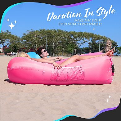 Nevlers Pink Inflatable Lounger with Travel Bag and Pockets