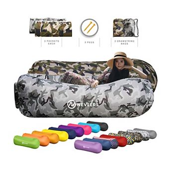 Nevlers Green & Gray Camo Inflatable Loungers (Pack of 2) with Travel Bag and Pockets