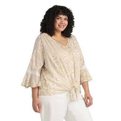 Plus Size AB Studio Tie-Front Flounce Sleeve Top