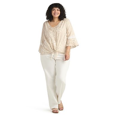 Plus Size AB Studio Tie-Front Flounce Sleeve Top