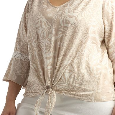 Plus Size AB Studio Tie-Front Flounce Sleeve Top