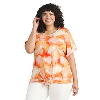 Plus Size AB Studio Tie-Front Cuffed Sleeve Top