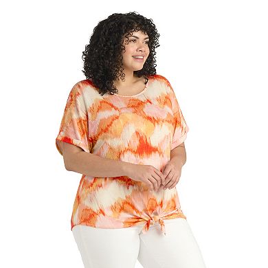 Plus Size AB Studio Tie-Front Cuffed Sleeve Top