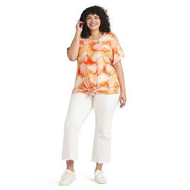 Plus Size AB Studio Tie-Front Cuffed Sleeve Top