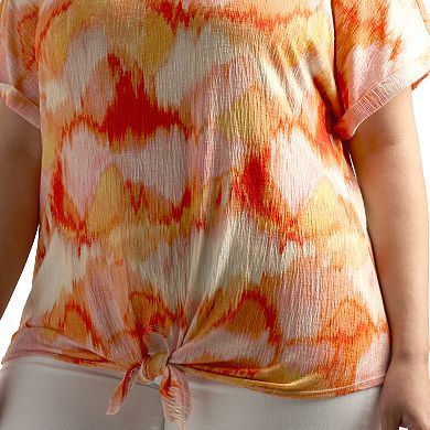 Plus Size AB Studio Tie-Front Cuffed Sleeve Top