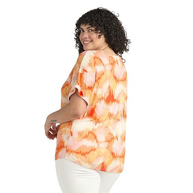 Plus Size AB Studio Tie-Front Cuffed Sleeve Top