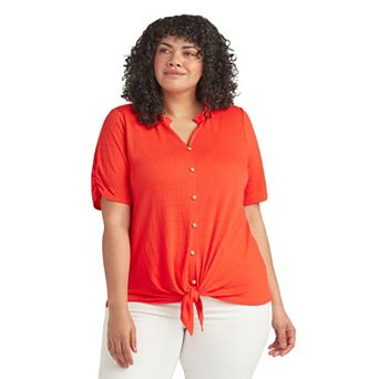 Plus Size AB Studio Ruffle Neck Short Sleeve Top