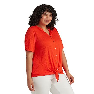 Plus Size AB Studio Ruffle Neck Short Sleeve Top