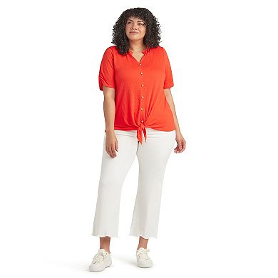 Plus Size AB Studio Ruffle Neck Short Sleeve Top