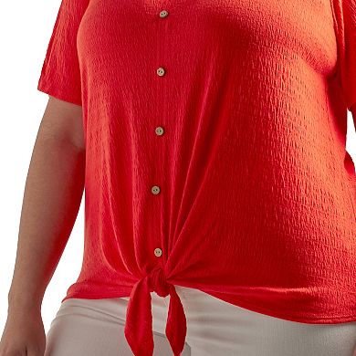 Plus Size AB Studio Ruffle Neck Short Sleeve Top