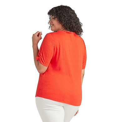 Plus Size AB Studio Ruffle Neck Short Sleeve Top