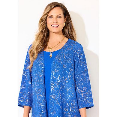 Catherines Women's Plus Size Black Label Metallic Cardigan