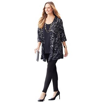 Catherines Women's Plus Size Black Label Metallic Cardigan