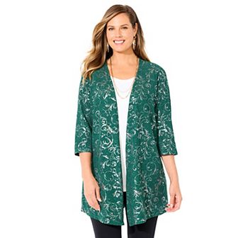 Catherines Women's Plus Size Black Label Metallic Cardigan