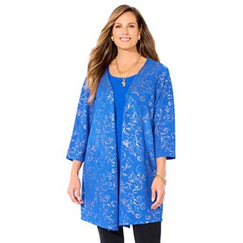 Catherines Women's Plus Size Black Label Metallic Cardigan