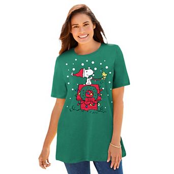 Ellos Women's Plus Size Peanuts Green Sleigh Tee