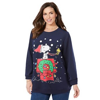 Ellos Women's Plus Size Peanuts Navy Sleigh Sweatshirt