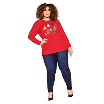 Avenue Women's Plus Size Multi Tree Sweat Top