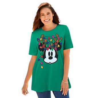 Ellos Women's Plus Size Disney Green Mickey Lights Tee
