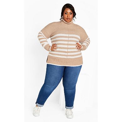 Avenue Women's Plus Size Livvy Roll Neck Stripe Sweater