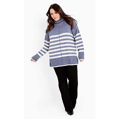 Avenue Women's Plus Size Livvy Roll Neck Stripe Sweater