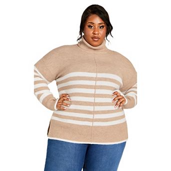 Avenue Women's Plus Size Livvy Roll Neck Stripe Sweater