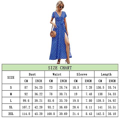 Women's Summer Wrap Maxi Dress Casual Polka Dot V Neck Short Sleeve Split  Beach Long Dresses
