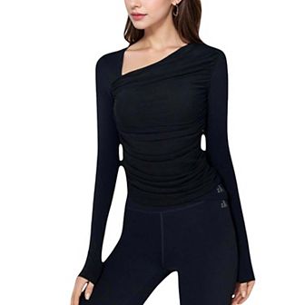 Women's One-Shoulder Long Sleeve Top with Ruched Front Detail