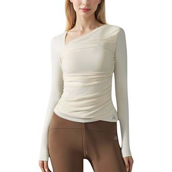 Women's One-Shoulder Long Sleeve Top with Ruched Front Detail