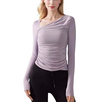 Women's One-Shoulder Long Sleeve Top with Ruched Front Detail