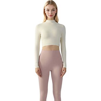 Women's Long Sleeve Crop Top with Open Back and High Neck