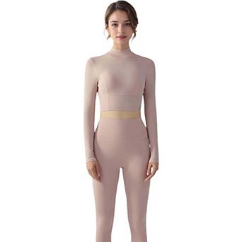 Women's Long Sleeve Crop Top with Open Back and High Neck